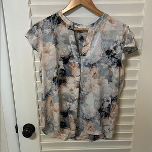 Calvin Klein Pink and Gray Relaxed Blouse with Cap Sleeves